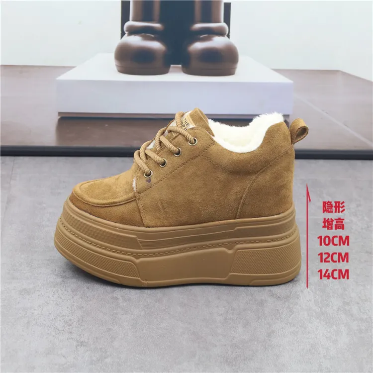 内增高12CM加绒加厚女鞋小个子隐形14cm棉鞋冬保暖厚底10cm休闲鞋
