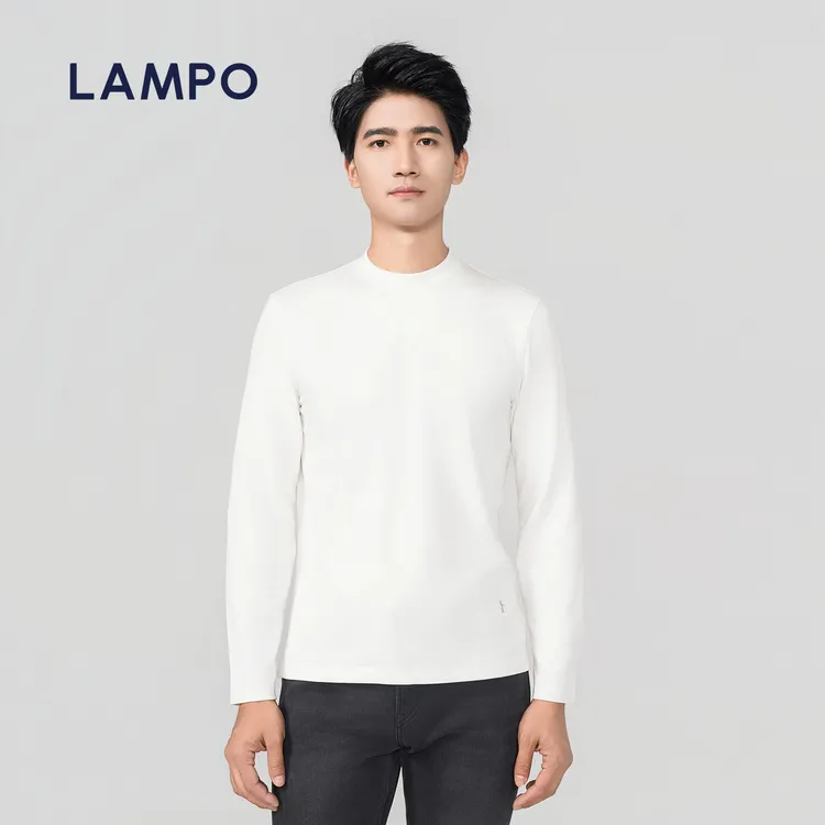 LAMPO/蓝豹（新品）秋冬上衣白色轻薄长袖T恤半高领打底衫简约内搭