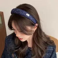 韩系藏青色高颅顶发箍女小香风高级感气质发饰外出百搭压发头箍