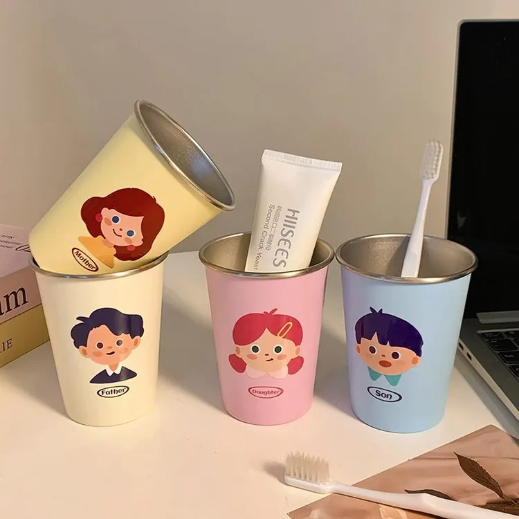 不锈钢牙刷耐脏情侣刷牙创意洗漱杯卡通家庭款家园加厚漱口杯防霉