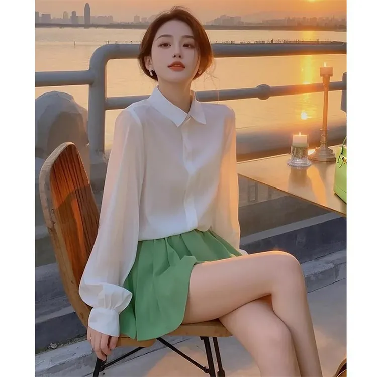 多巴胺防晒衬衫高腰半身裙套装女早春季气质通勤高级感穿搭两件套