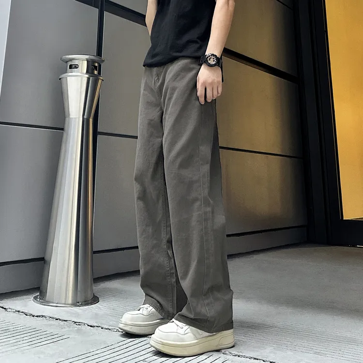 QUALCOMM男女同款阔腿显瘦牛仔裤秋季美式百搭显高宽松直筒长裤子