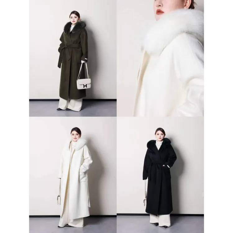 PRASE·杨杨【冬日烟花】秋冬羊毛外套狐狸毛连帽双面呢大衣PR3625