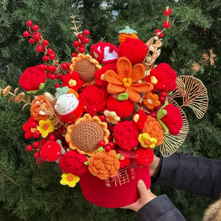 【经典福桶】乔迁开业创意毛线花束创意福桶乔迁过节送礼摆件A46