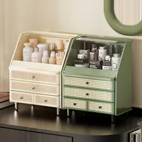 橱明星藤编化妆品收纳盒家用大容量带盖防尘收纳抽屉式加厚整理盒