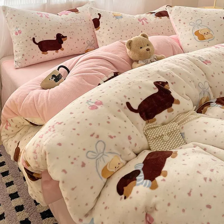 加厚牛奶绒被套单件150x200x230冬季加绒儿童被罩宿舍床单三件套2