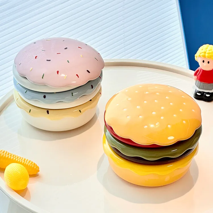 创意陶瓷汉堡碟子家用高颜值调味碟可爱小吃碟沾酱料碟蘸酱油醋碟