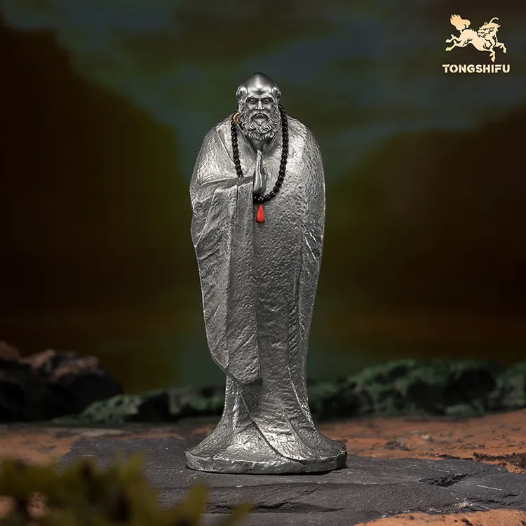 铜师傅《达摩祖师》茶台桌面禅意中式白铜摆件 创意个性文玩装饰品