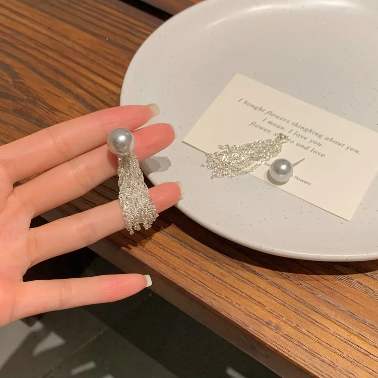 铜合金耳饰 AL4541 麻灰流苏气质轻奢小众设计感高级耳环