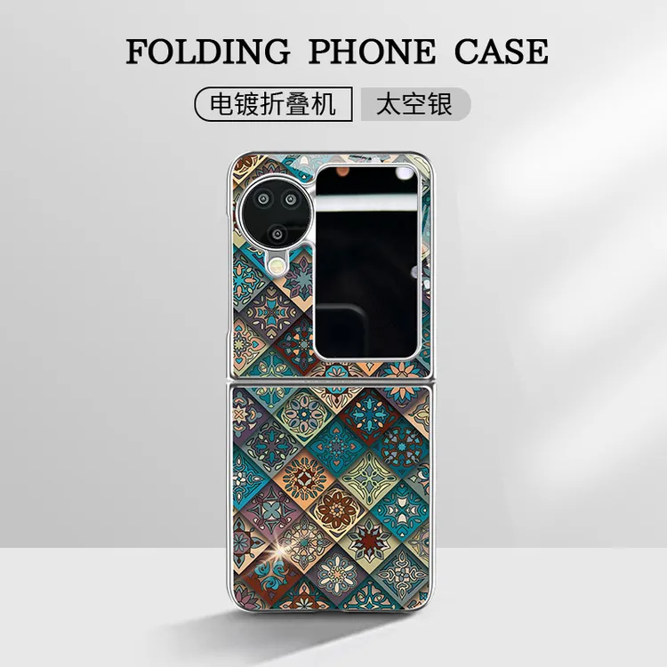 适用于oppofindn3flip新款七彩复古图腾蓝光玻璃折叠手机壳