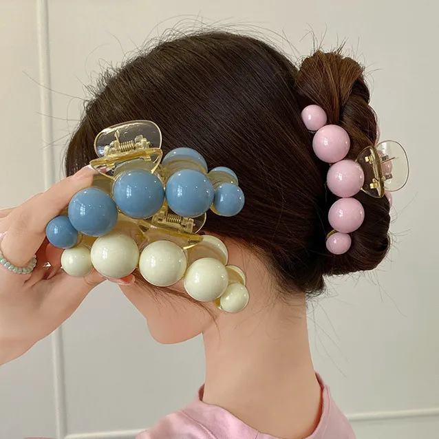 欧若风森系奶油色珍珠抓夹女后脑勺盘发夹子鲨鱼夹新款发饰发卡
