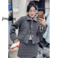 冬季新款休闲百搭翻领棉服外套休闲半身短裙两件套(5703)