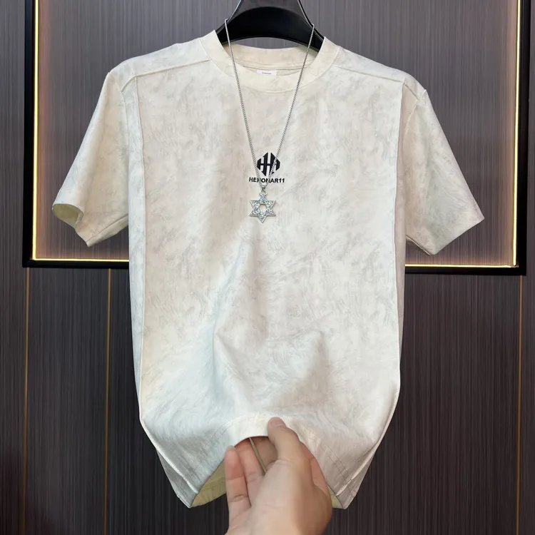 夏季薄款潮流男士短袖T恤扎染条纹时尚休闲宽松百搭圆领韩版上衣