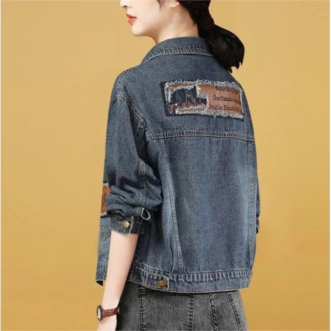 2024新款大码牛仔外套女秋冬季宽松韩版ins网红短款上衣BF牛仔衣