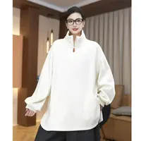 【库亚纳】加绒冬新款韩系立领宽松休闲开衩半拉链卫衣1