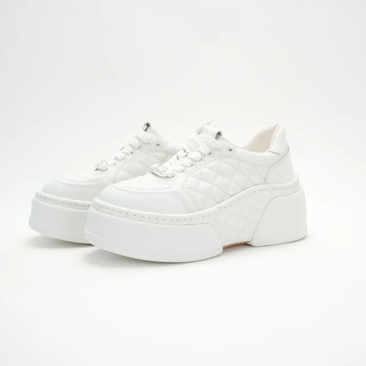 MOONIIEE/墨忆小香风厚底松糕鞋女鞋圆头小白鞋增高真皮休闲鞋