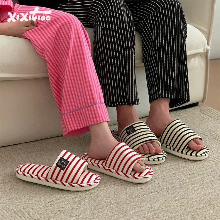 细细条 情侣日式简约条纹居家地板鞋男女四季通用室内空调房拖鞋