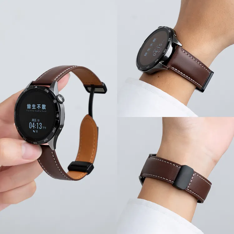 适用华为手表GT6/5/4/表带watch5/4pro皮质柔软磁吸折叠扣商务男
