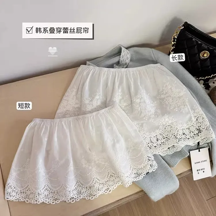 叠穿屁帘防走光2025丝巾中短款打底裙蕾丝小屁帘松紧腰头百搭
