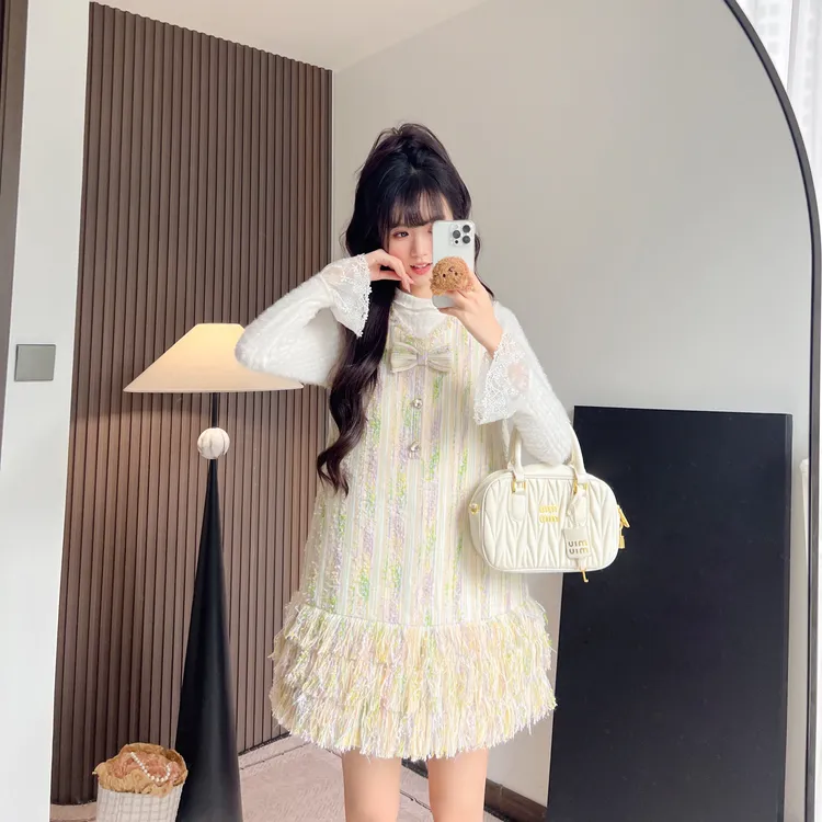 花崎鹿原创设计优雅小香风连衣裙风旅铃兰轻奢名媛甜美气质套装