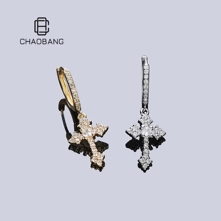 chaobang/潮邦 铜合金耳饰 十字架菱形镶钻耳环小众轻奢INS高级感