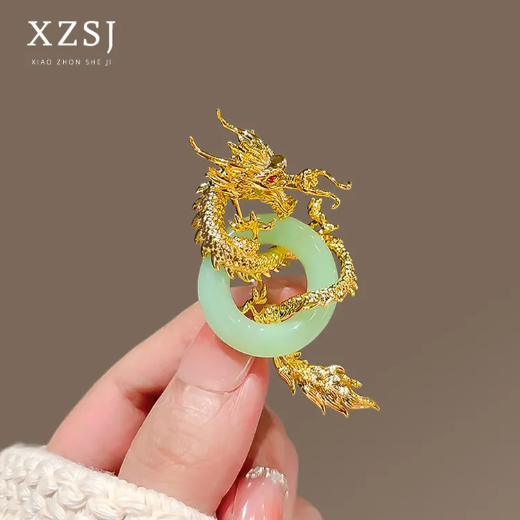 铜胸针 国风平安扣龙胸花复古国潮西装别针小众设计感生肖龙配饰