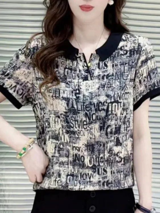 2025夏季时尚百搭洋气短袖妈妈装透气舒适D显瘦T恤女遮肉减龄气质