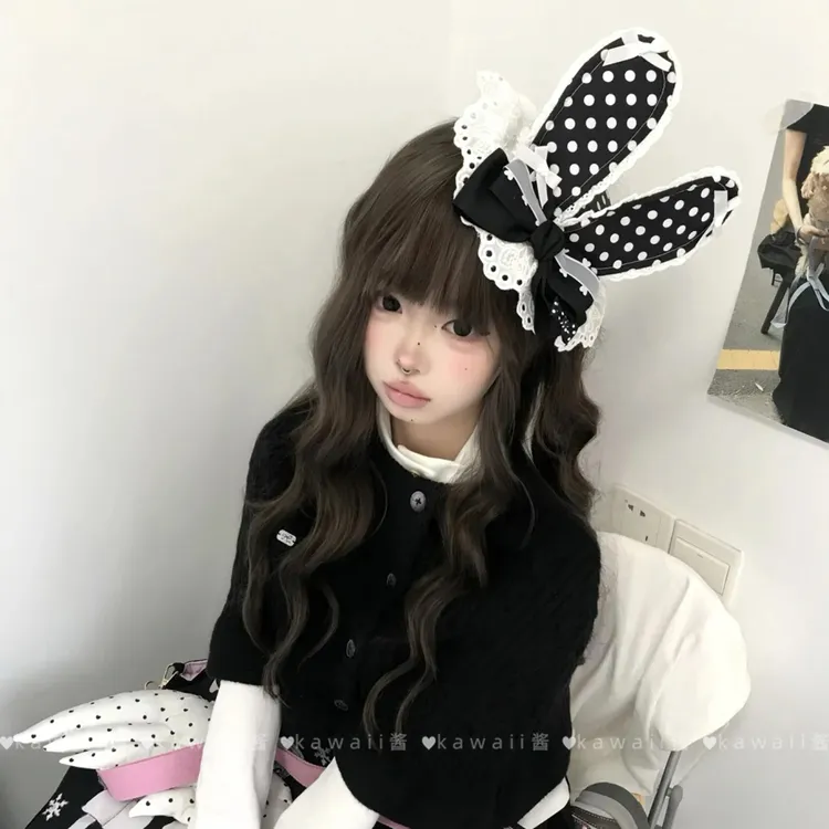日系蝴蝶结波点兔耳小礼帽软妹可爱蕾丝花边Lolita高颜值发夹发饰