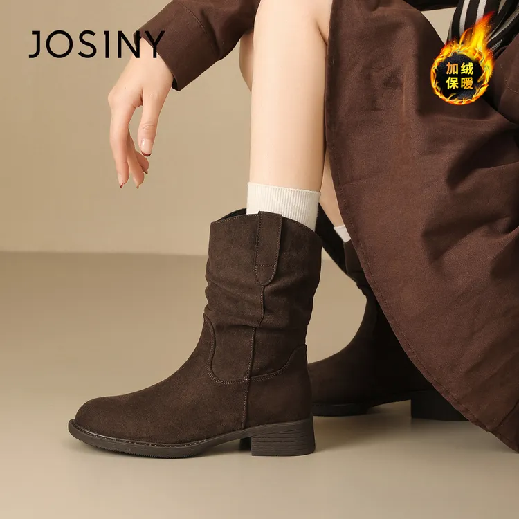 卓诗尼美拉德西部牛仔靴子短靴女2025冬款百搭厚底英伦堆堆马丁靴