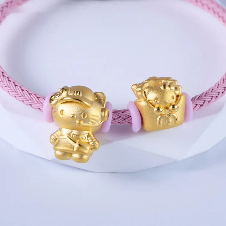 足金999黄金安琪KT猫黄金转运珠 纯金薯条kitty猫送女友礼物