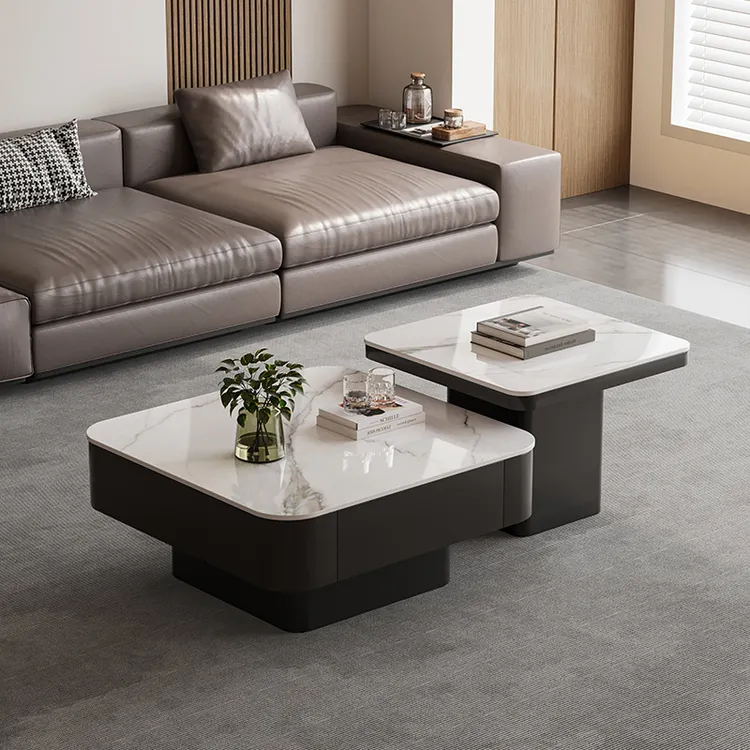 茶几客厅2025新款轻奢高级感意式岩板正方形现代小户型茶几组合