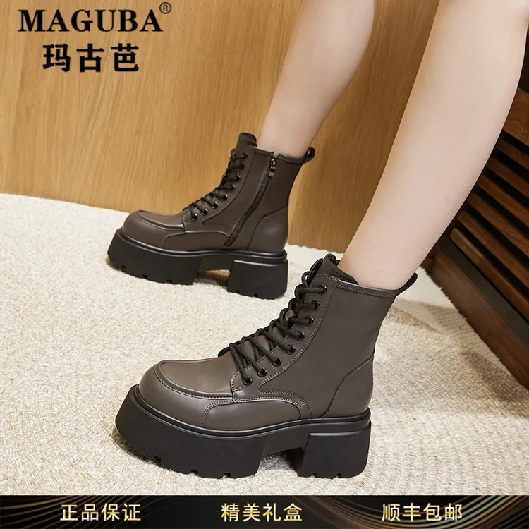 玛古芭女鞋秋冬新款英伦风新款马丁靴女时尚轻便厚底内增高休闲鞋