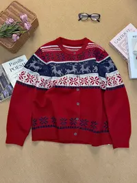 【女王洛克】韩版舒适减龄提花针织开衫冬款简约休闲毛衣LK82861