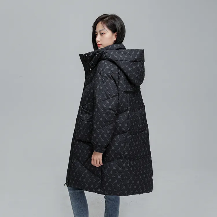 2025新款秋冬季女加厚中长款过膝休闲户外黑色羽绒服外套潮