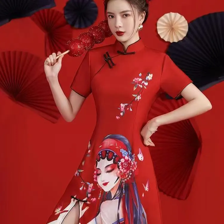 京剧美女花旦夏季新改良中国风国潮鼓舞服高档新款鼓服日常显瘦