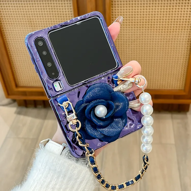 适用华为小米荣耀手机壳宝蓝色立体玫瑰花purax折叠pocket2保护套