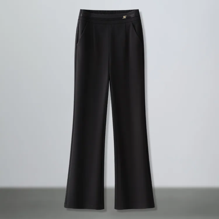 拉夏贝尔微喇直筒裤女款秋季2025新款小个子高腰修身显瘦喇叭裤子