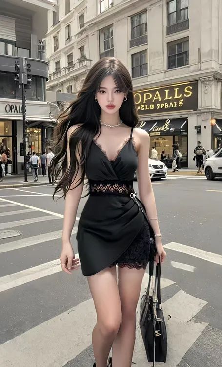 夏季新款时尚2025黑色吊带V领收腰包臀蕾丝镂空连衣裙女小众高级