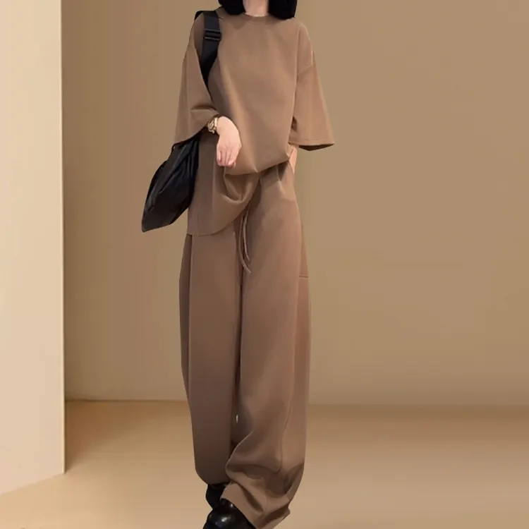 时尚薄款洋气套装女2025夏新款宽松显瘦上衣垂感阔腿裤休闲两件套