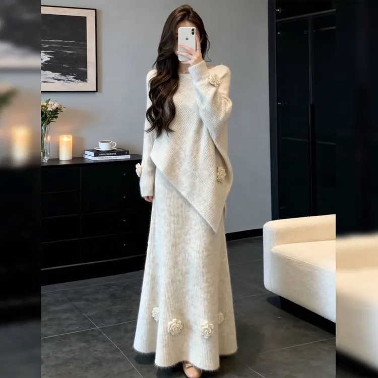 冬季氛围感穿搭显瘦气质毛衣搭配韩系温柔风时尚针织半身裙两件套