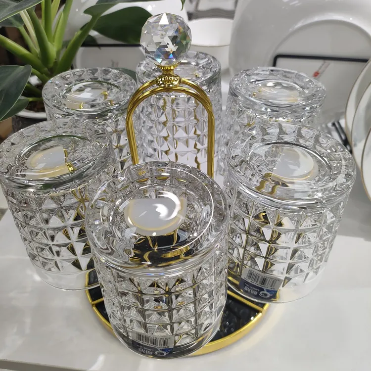 新疆包邮朗旭无铅玻璃杯加厚耐热高颜值咖啡果汁杯六个杯子+杯架