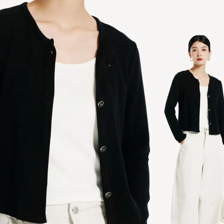 美娜舒丹-色袖-纯色时尚休闲开衫-3030