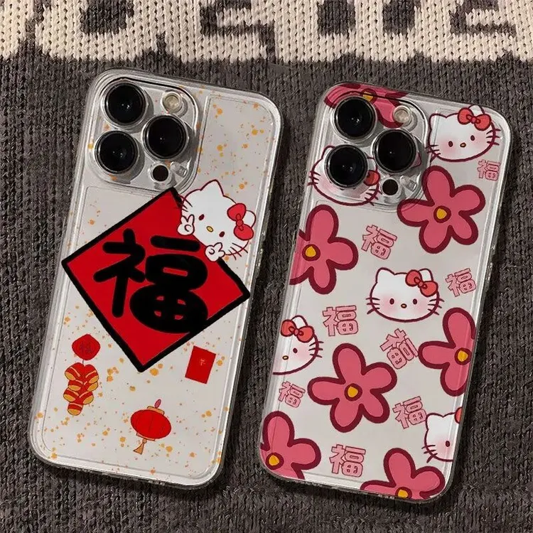 碎花福满屏kt适用苹果16手机壳iPhone15透明14/13/12promax卡通11