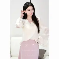 YANG GZ【又见梨花】早秋喇叭袖波浪形V领衬衫女  GZ5153US656145