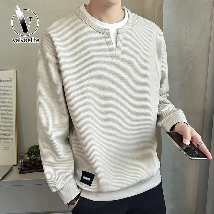 VALVOELITE设计感假两件男士长袖体恤春秋季潮牌休闲百搭上衣服潮