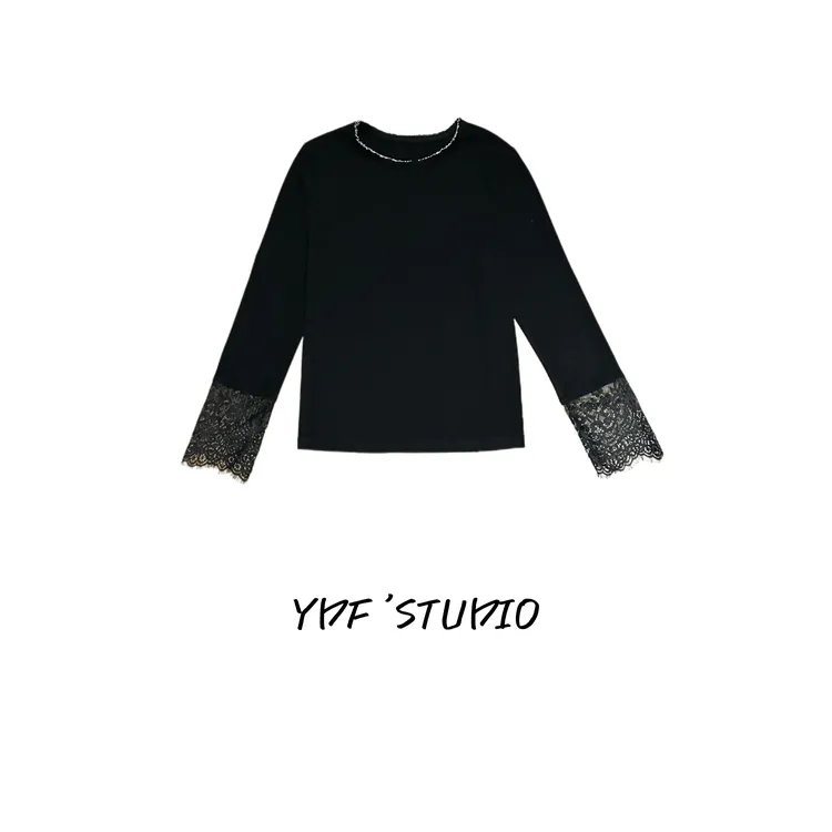 YDFSTUDIO小众【云柔胶卷】欧货早秋重磅撞色蕾丝拼接设计内搭上衣