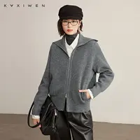 佧茜文格雷系翻领外套【冬新】复古学院风双拉链针织衫女K10BWN8499