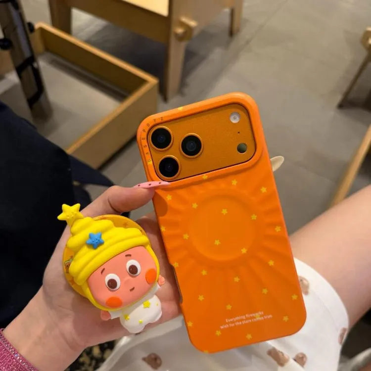 橙底波漾立体星星人磁吸适用iPhone17promax韩系16pro手机壳15/14