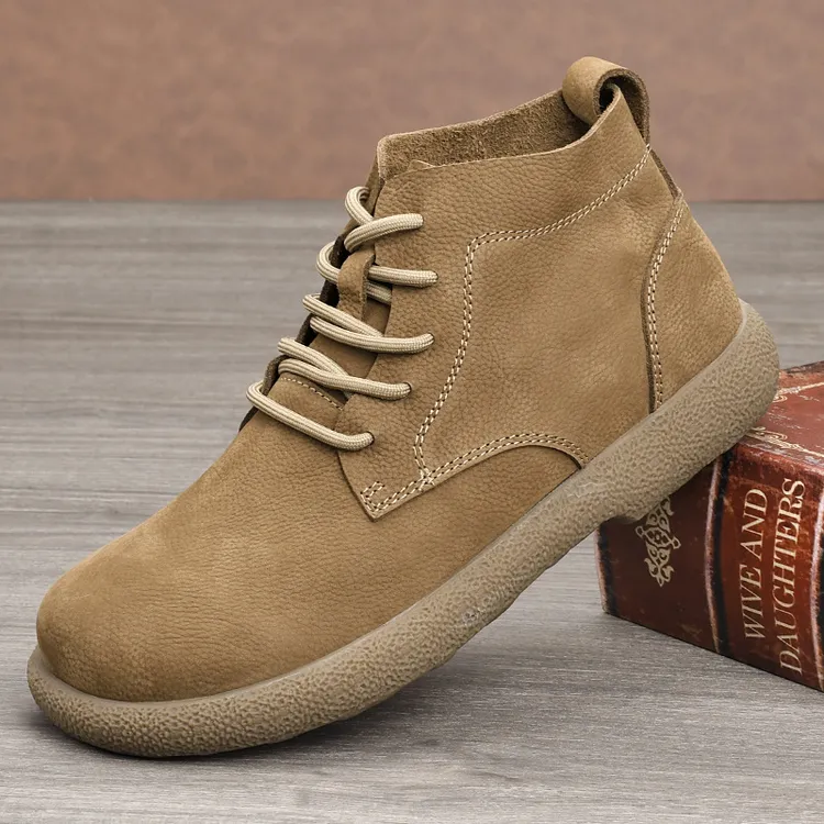 新款真皮马丁靴厚底系带男士中帮复古休闲头层牛皮潮流靴子男秋季