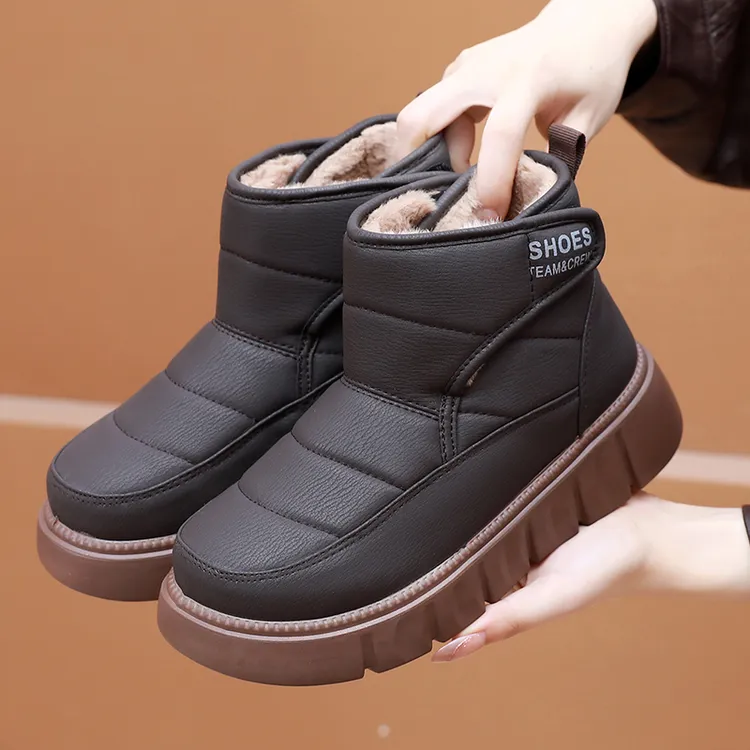 2025冬季新款舒适加绒保暖休闲鞋雪地靴时尚百搭防滑一脚蹬妈妈鞋